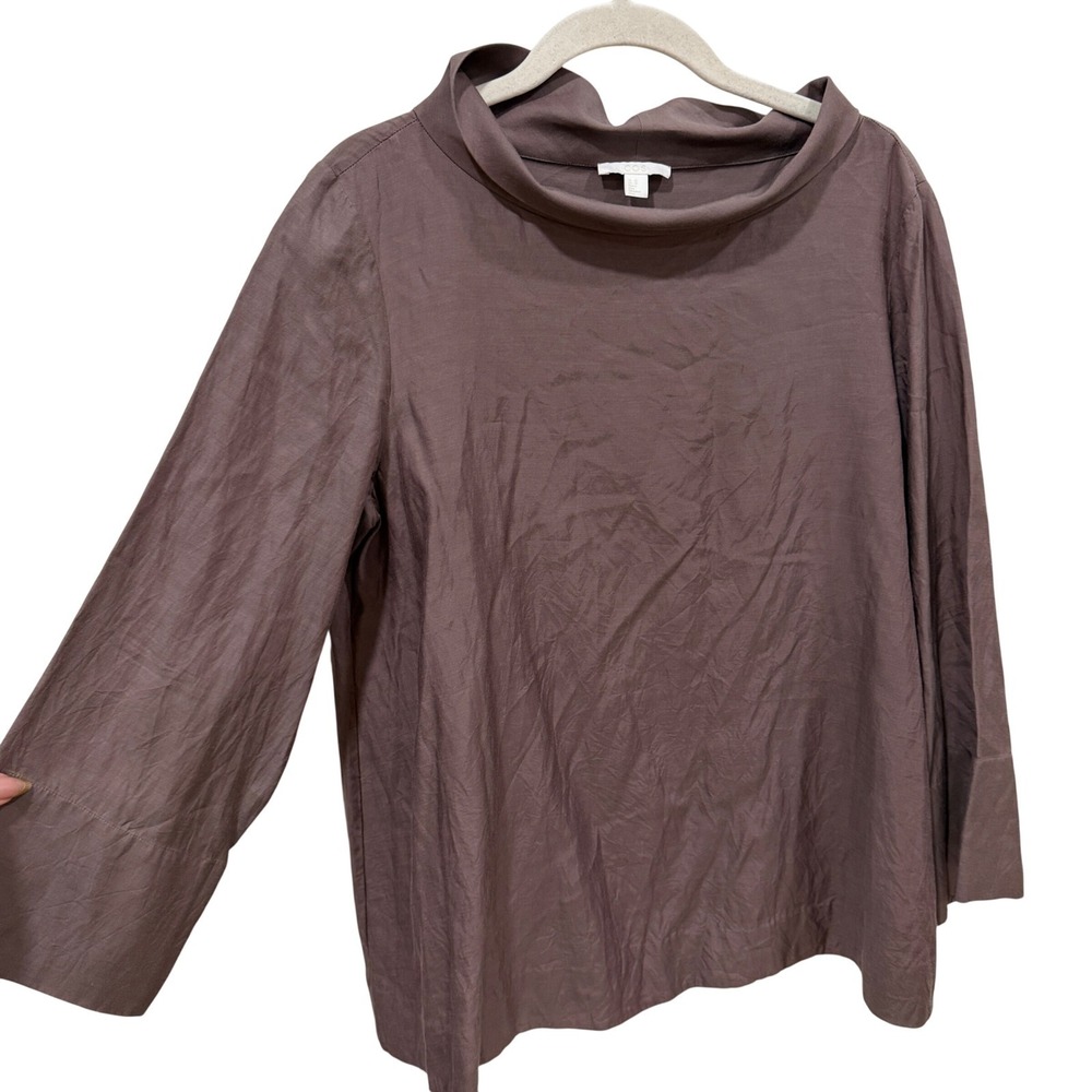 COS Mauve Brown Neck Flared Cotton Blouse Top Womens 10